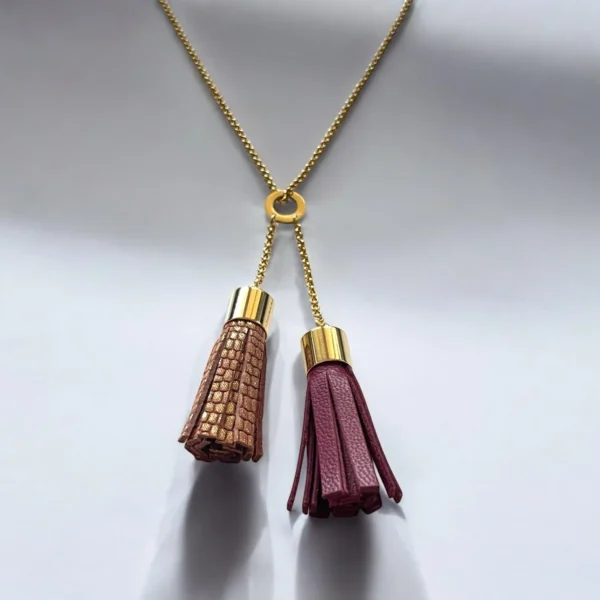 Collier cuir Duo Pompons