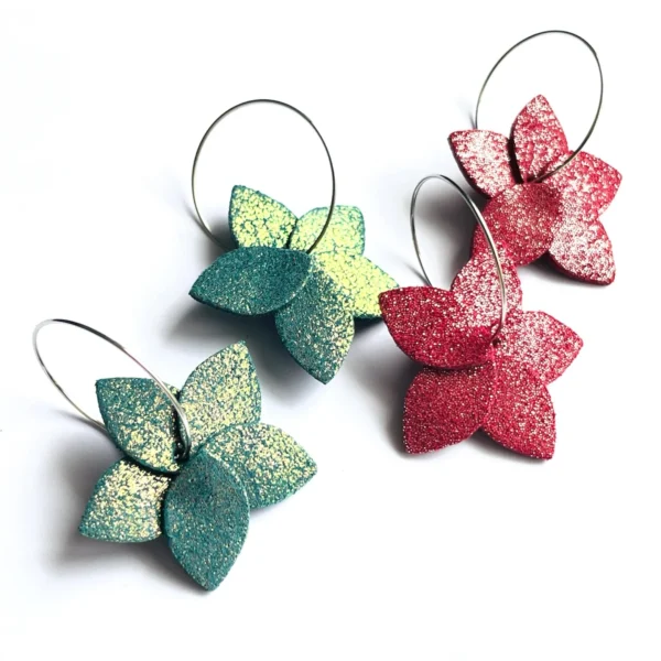 Boucles cuir Jasmin Argenté Pailleté