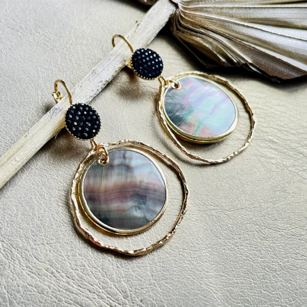 Boucles cuir Bali Créoles Nacre Grise