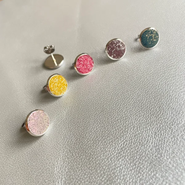 Boucles cuir ILIS argenté pailleté