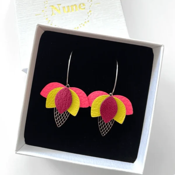 Boucles cuir Créoles Lotus argentées